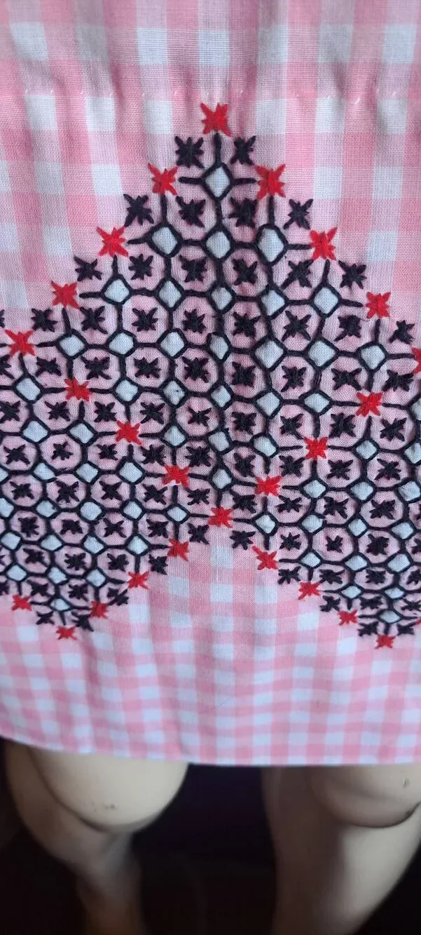 Vintage Pink Handmade Gingham Apron Embroidered Cottagecore Retro Kitchen Half A